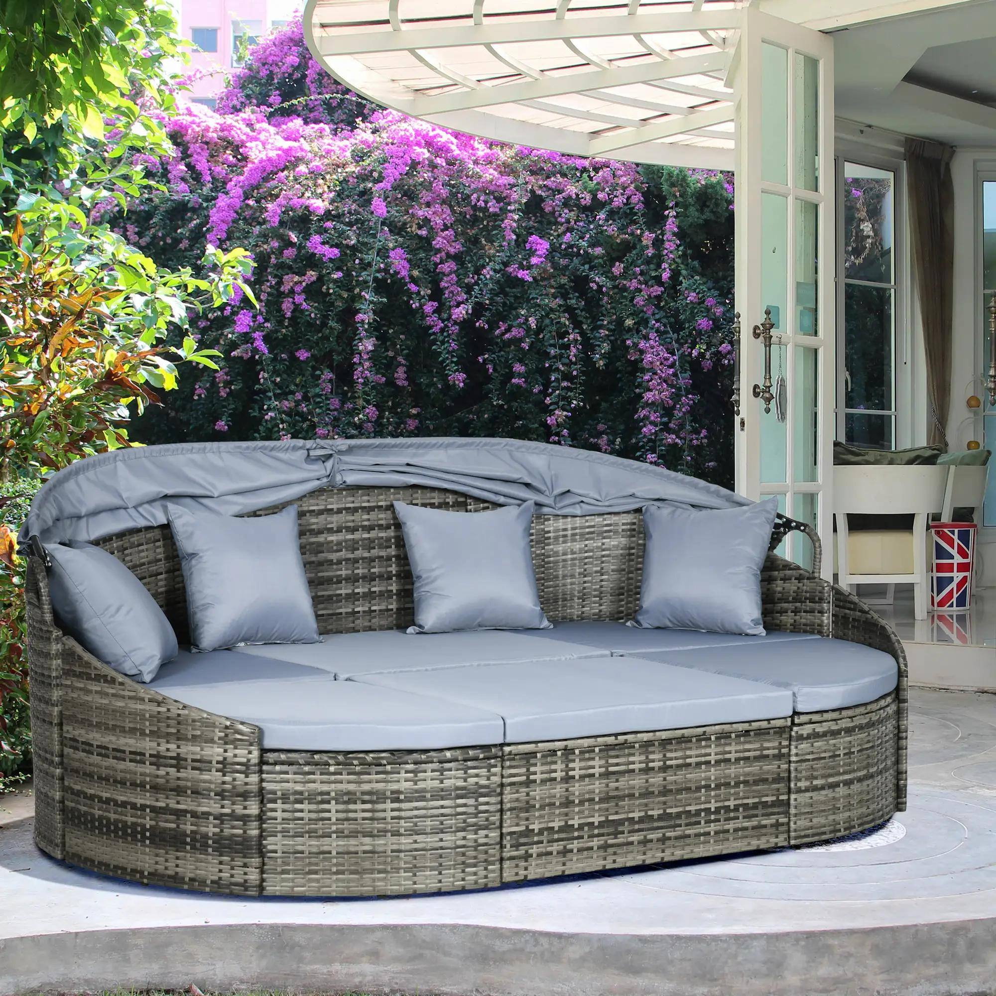 Alt View 6. Spaco - Spaco Convertible Rattan Daybed Sectional, Light Grey/Grey - Light Grey.