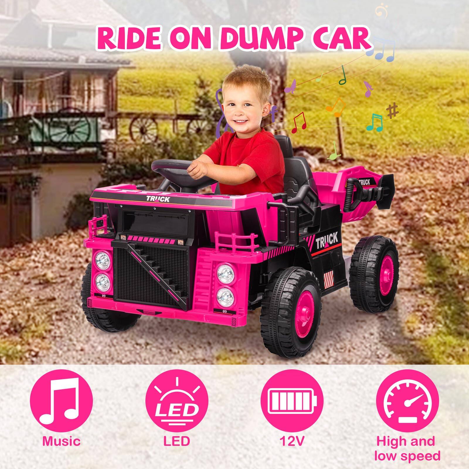 RIDE ON DUMP CAR

- Music
- LED
- 12V
- High and low speed