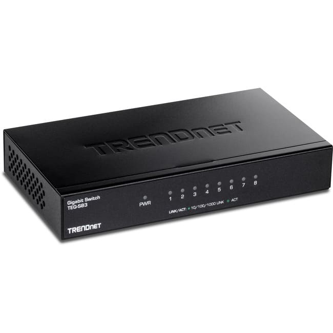 Trendnet - 8-Port Gigabit Desktop Switch, TEG-S83, 8 x Gigabit RJ-45 Ports, 16Gbps Switching Capacity, Fanless Design - Unknown