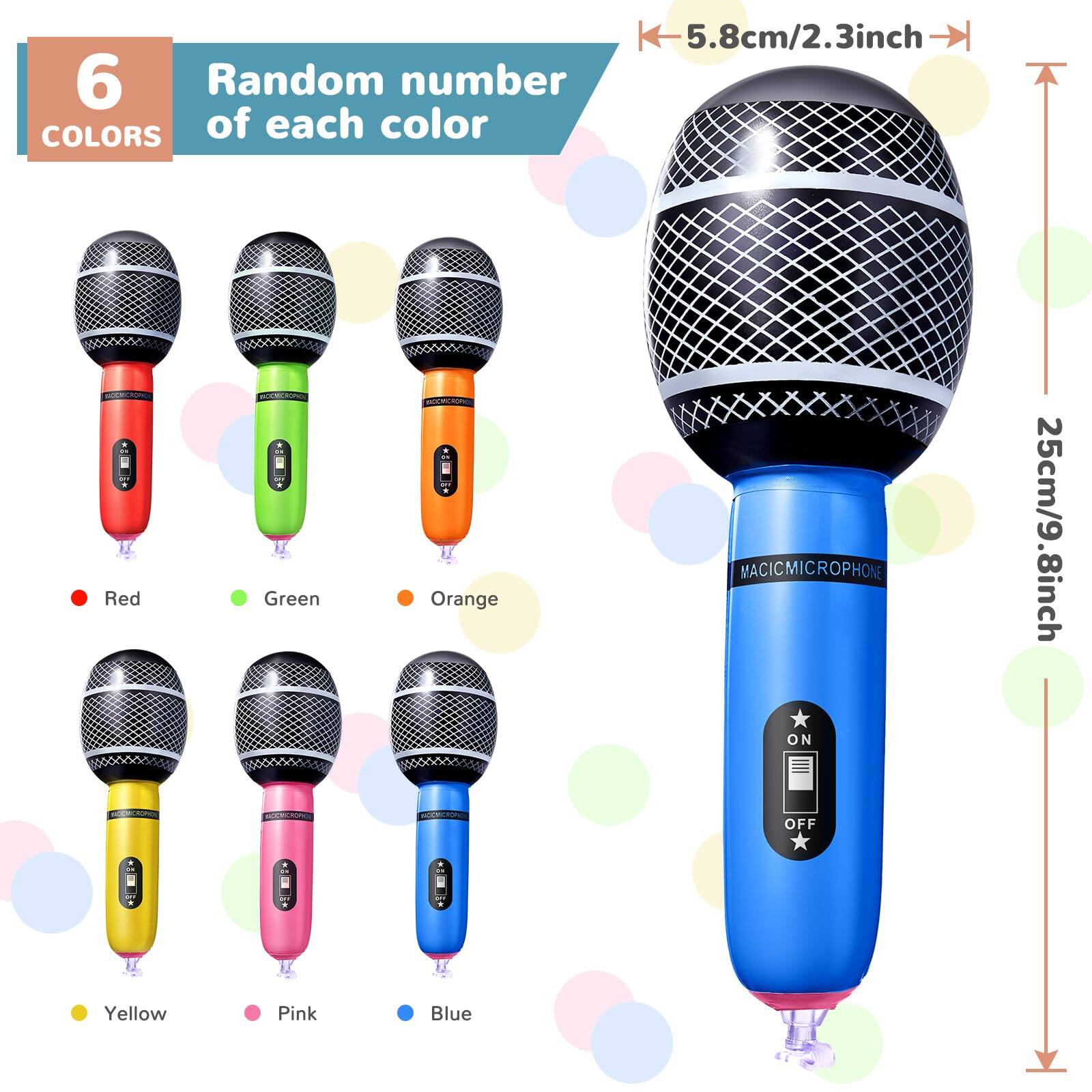 6 COLORS  
Random number of each color  

Red  
Green  
Orange  
Yellow  
Pink  
Blue  

5.8cm/2.3inch  
25cm/9.8inch  

ON  
OFF  

MACICMICROPHONE