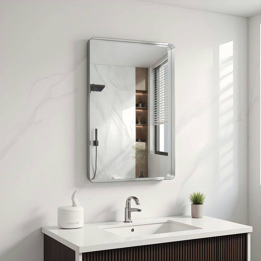 Alt View 10. Kadyn - 30x20 Inch Medium Rectangle Wall Mirror with Rounded Corners and Silver Metal Frame - Silver.