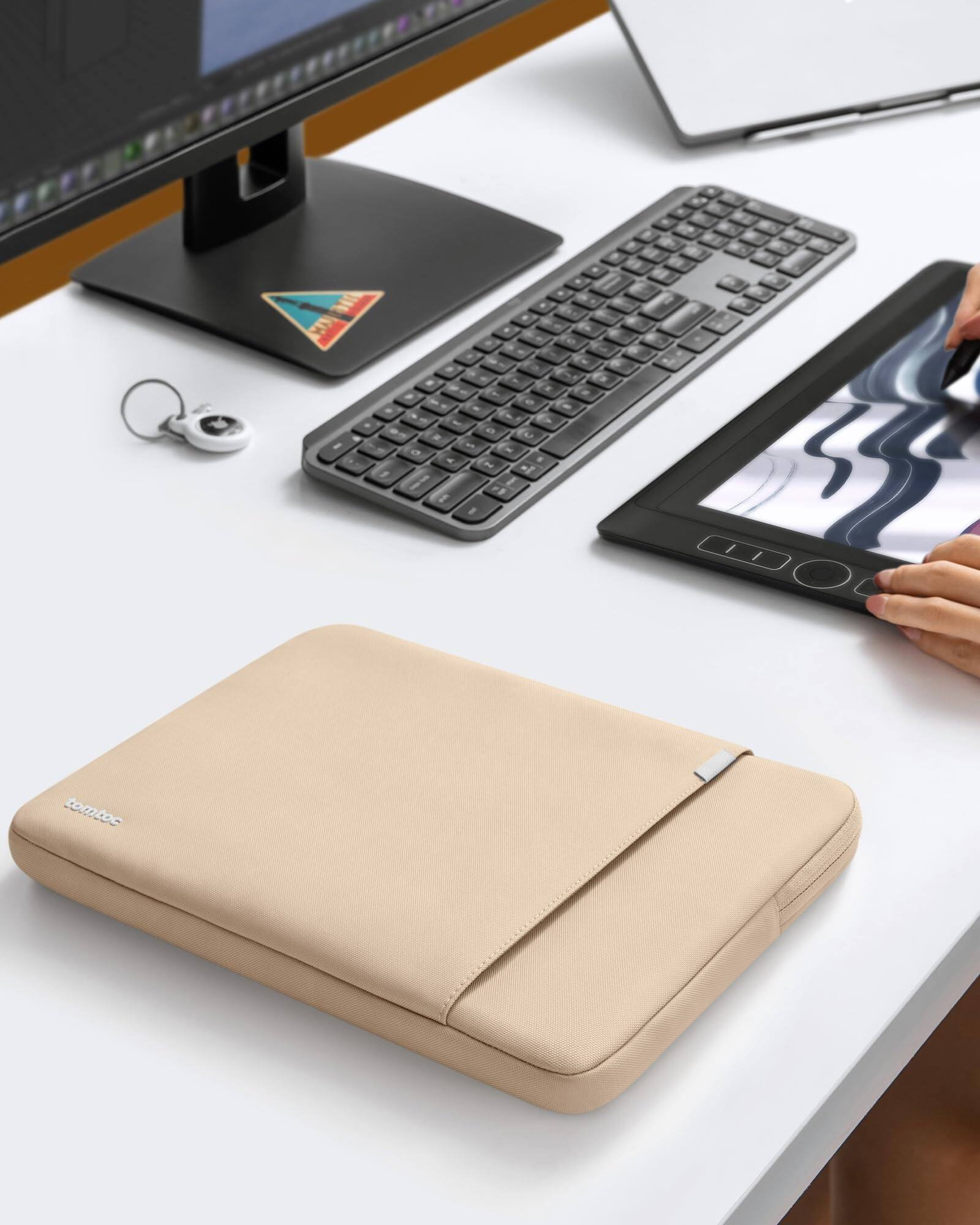 Alt View 7. tomtoc - Defender-A13 360° Recycled Laptop Sleeve Bag Case for 13-inch New MacBook Air M5/M4/M3/M2/M1, 13 inch MacBoook Pro/Neo - Natural Sand.