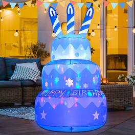 GOOSH Inflatables - GOOSH 5.5FT Birthday Inflatable Cake with Candle and Colorful Rotating LED Lights - Blue