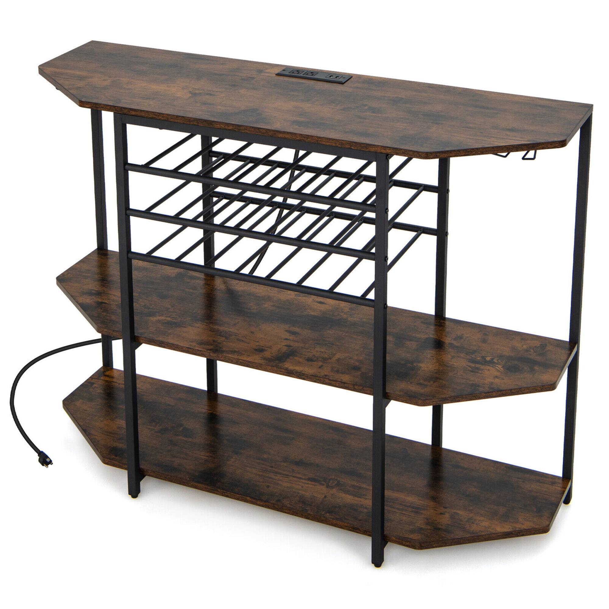 Alt View 8. Gymax - Gymax 3 Tier Wine Bar Cabinet with Storage Shelves Glass Holders Bottle Racks Brown - Brown.