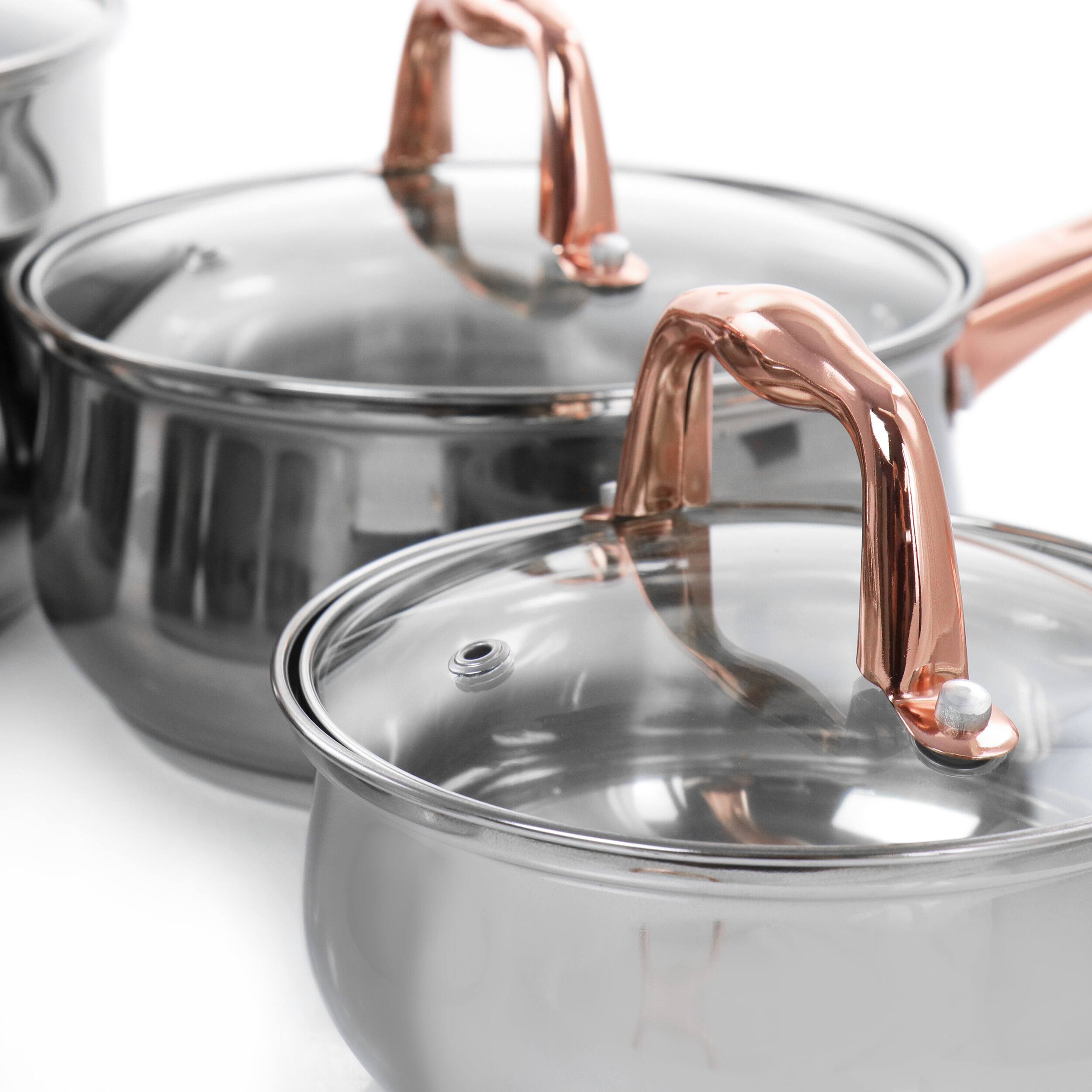 Alt View 7. Gibson - Gibson Home Bransonville 8 Piece Stainless Steel Cookware Set in Chrome and Bronze - Bronze.