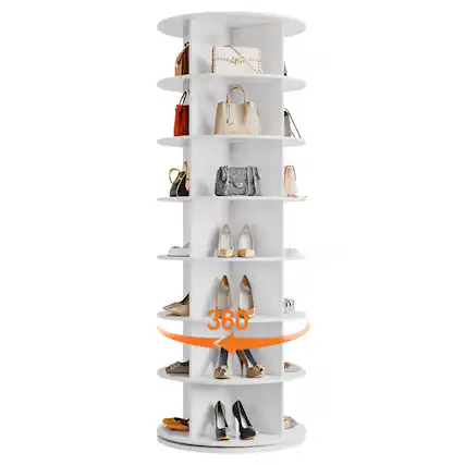 Front. Babevy - 7-Tier Rotating Shoe Rack Tower, 360° Spinning Freestanding Shoe Organizer for Closet & Entryway - White.