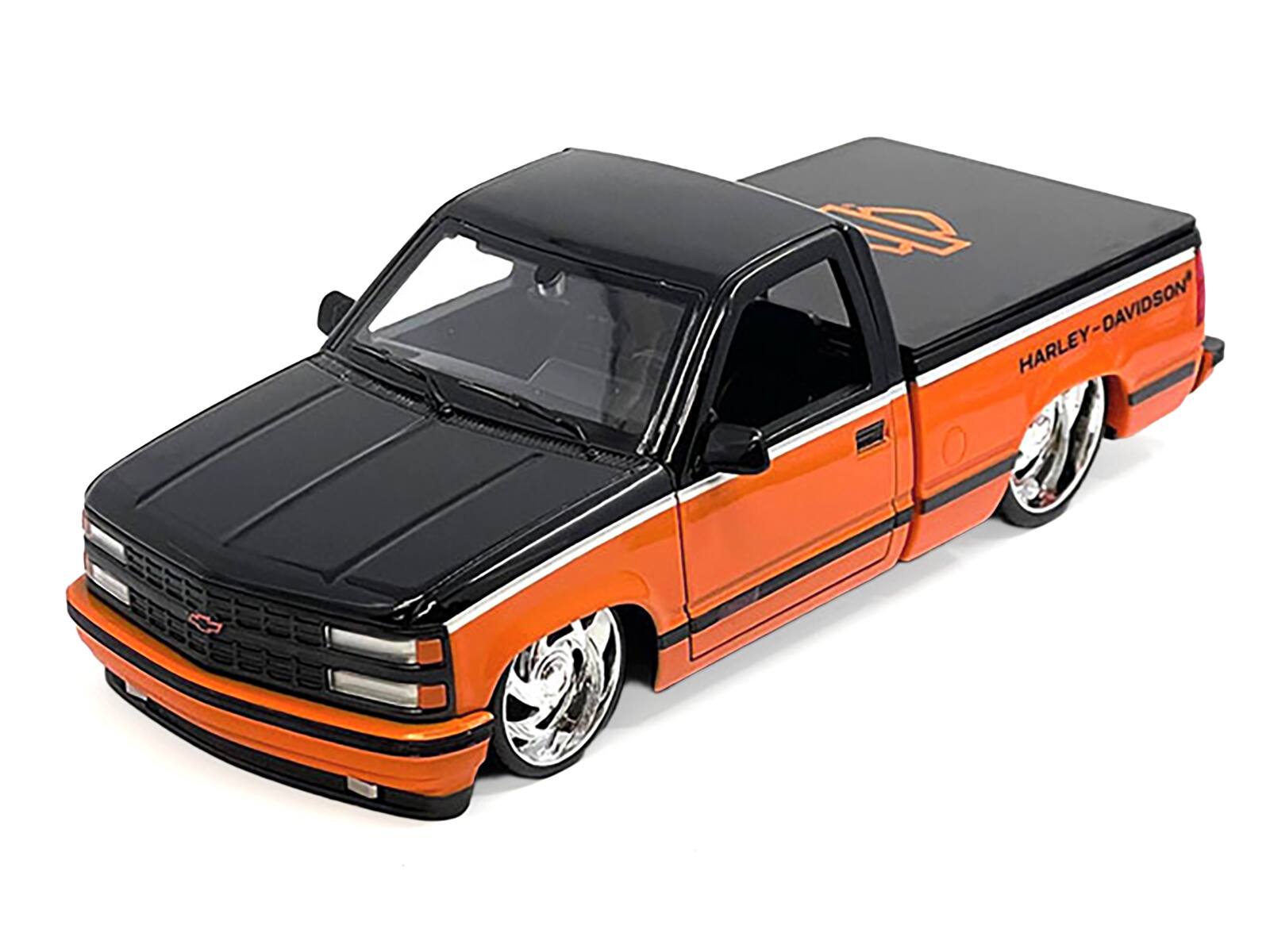 Alt View 1. Maisto - 1993 Chevrolet 454 SS Pickup Truck "Harley Davidson" Black and Orange "H-D Custom" Series 1/24 Model Car by Maisto.
