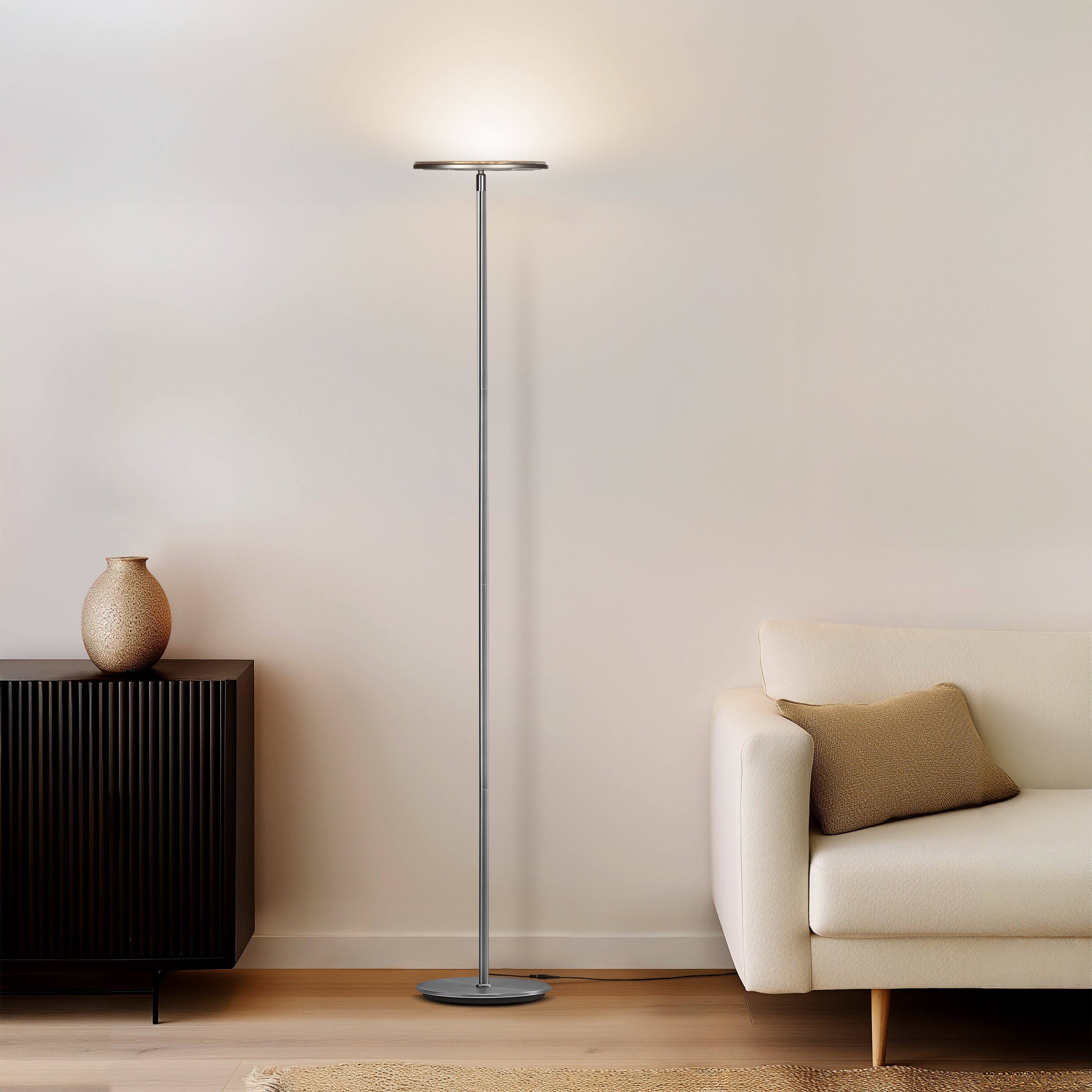Alt View 6. Brightech - Sky Flux LED Modern Industrial Torchère Dimmable Super Bright Floor Lamp with Built-in Adjustable Head Tilt - Brushed Satin Nickel.