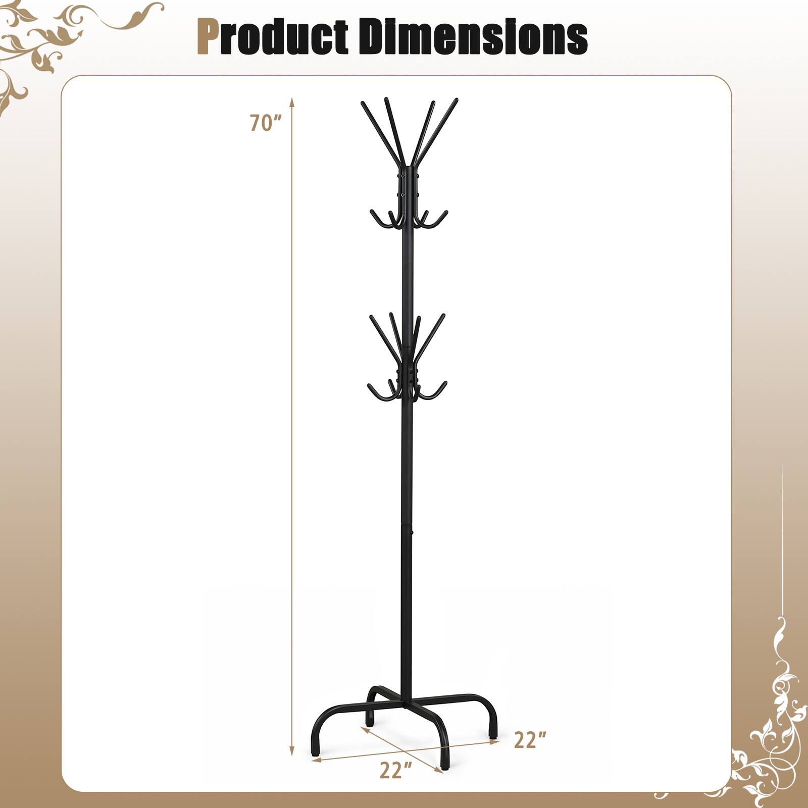 Costway Freestanding Metal Coat Rack with 16 Hooks, 4 Leg Base ...