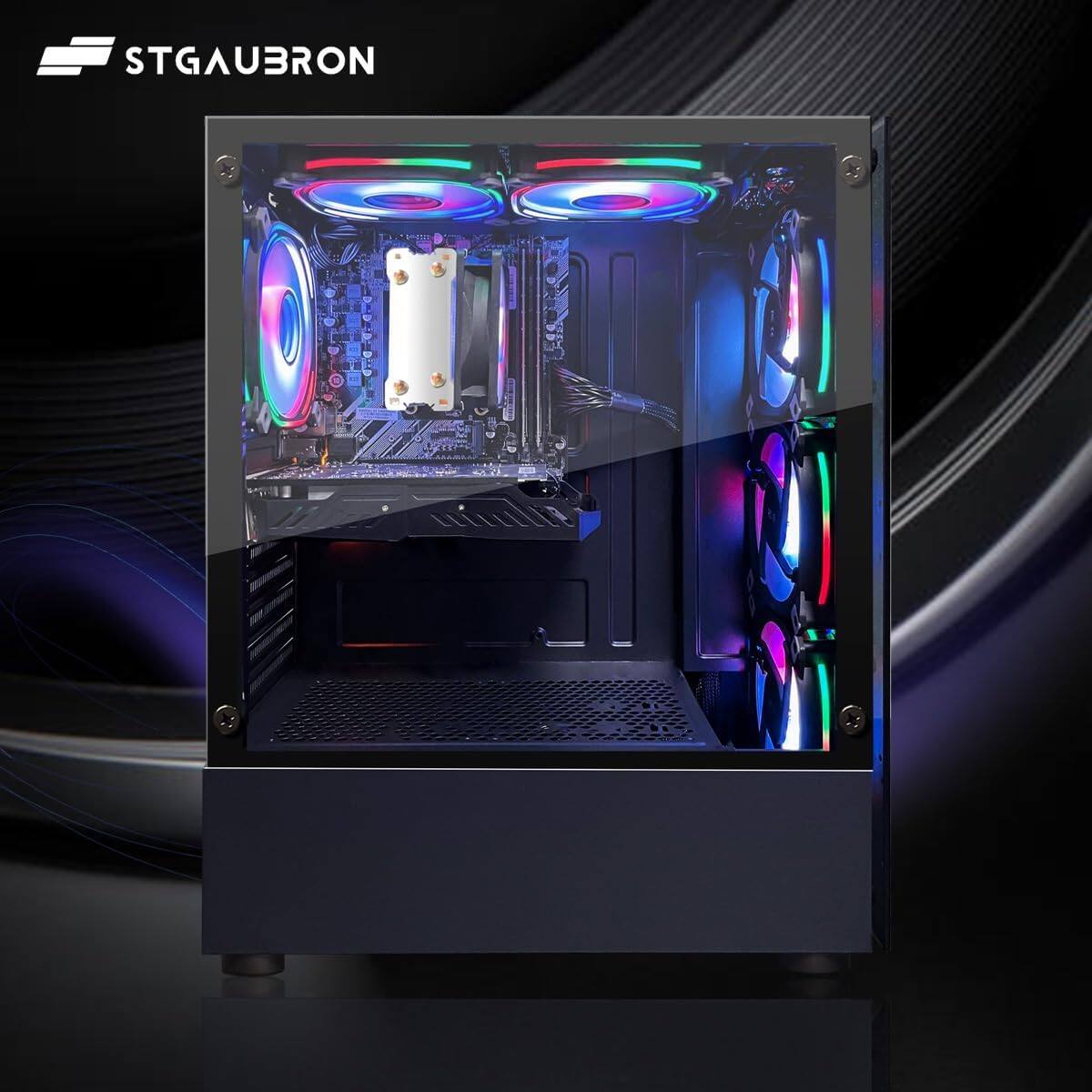 Alt View 1. STGAubron - STGAubron Gaming PC Computer Desktop, AMD Ryzen 5 5500 up to 4.2GHz, GeForce RTX 3050 6G, 32G DDR4, 1T SSD, Win11 Home - Black.