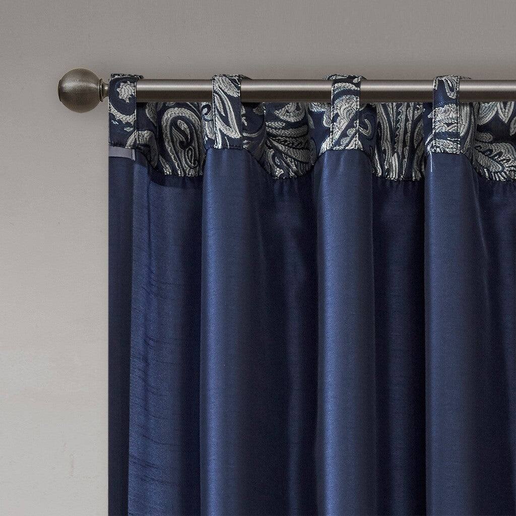 Alt View 2. BreeBe - Jacquard Curtain Panel Pair(2 Pcs Window Panels) - Navy.