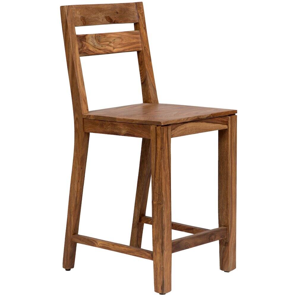 Back. Porter Designs - Urban Solid Sheesham Wood 24" Counter Height Dining Chair - Natural.