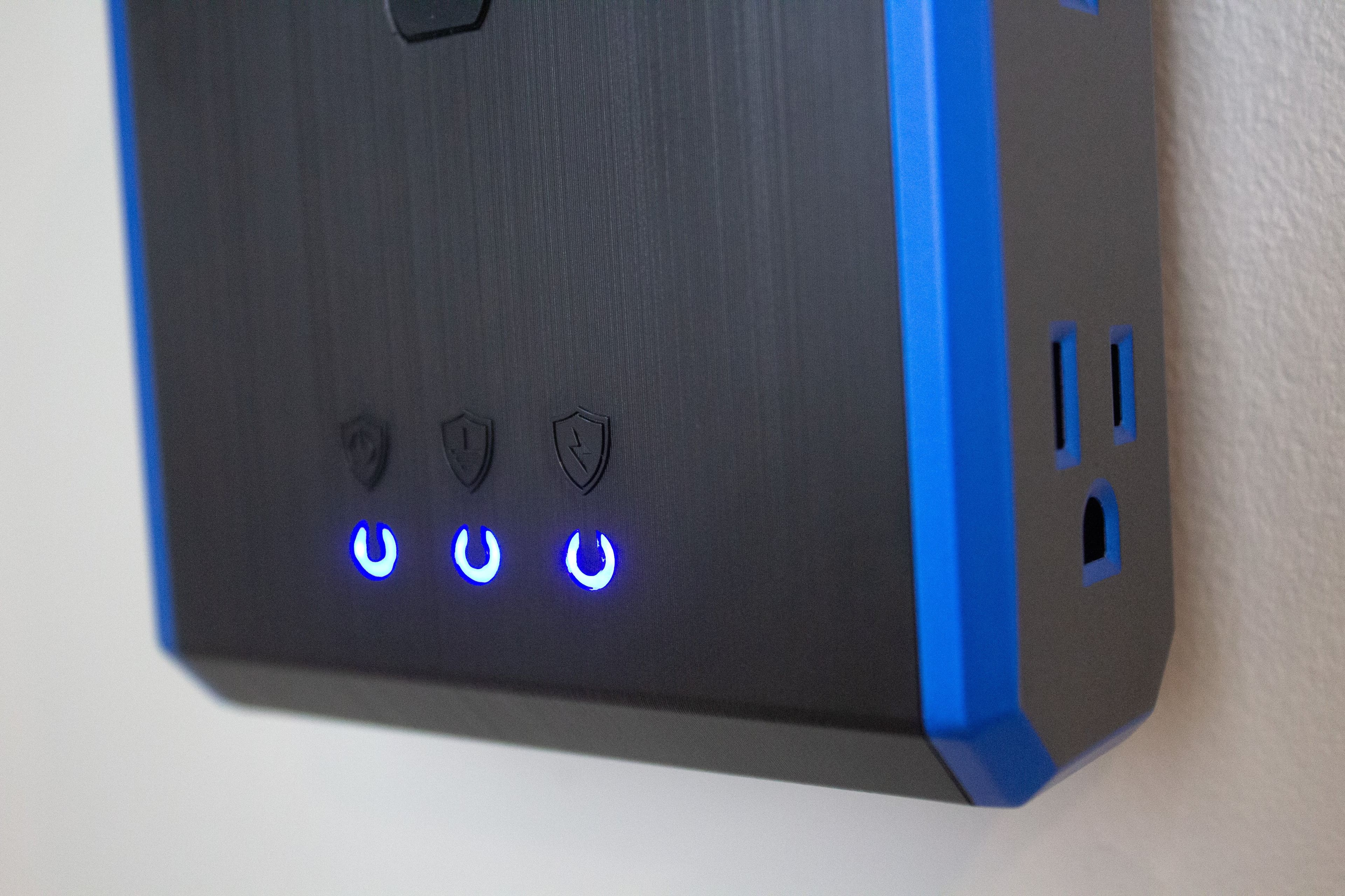 Alt View 22. Austere - V Series Power 4-Outlet/3-USB Wall Tap 3,000 Joules Surge Protector - Black and Blue.