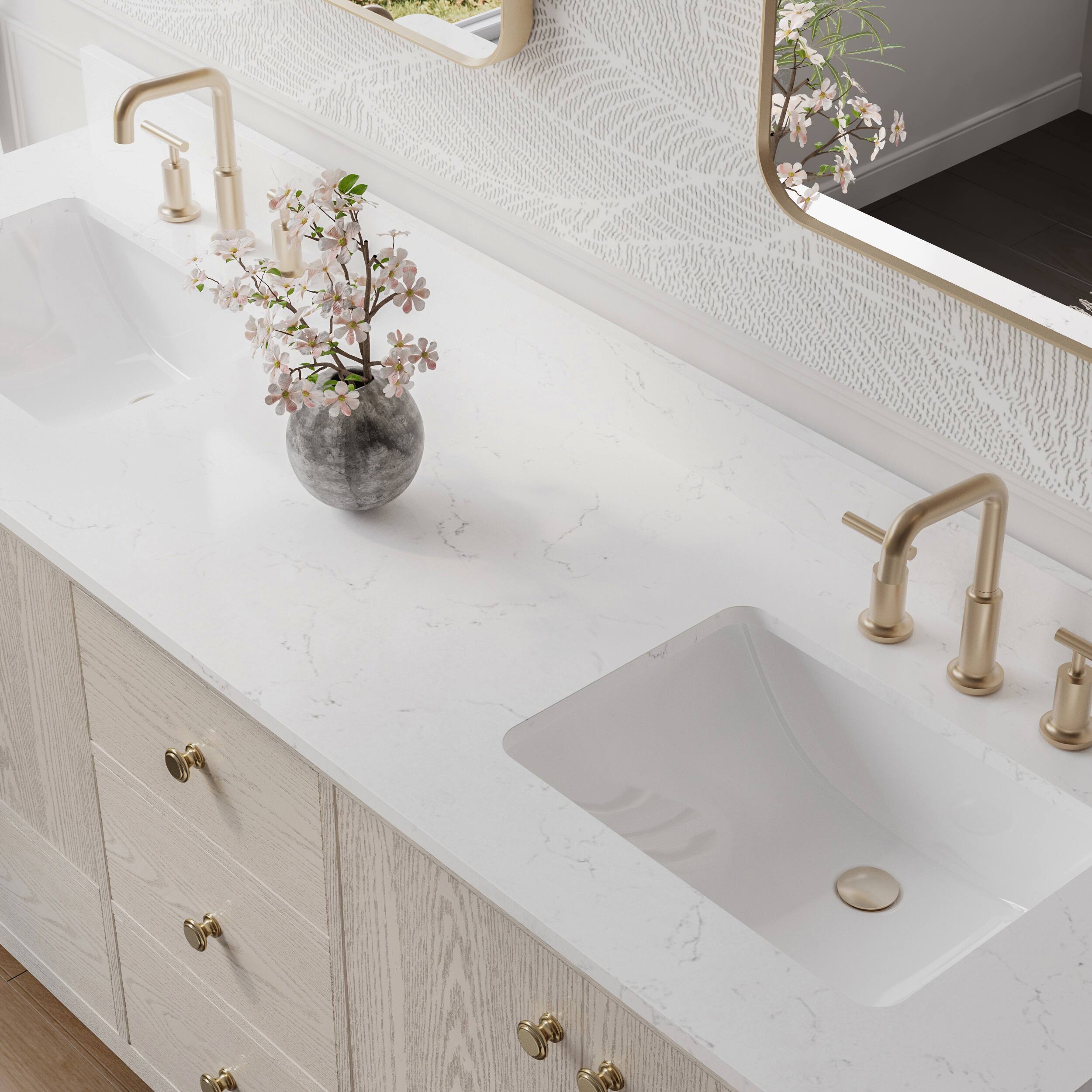 Alt View 2. WELLFOR - ETHAN 72 in. Solid Wood Bath Vanity with Quartz Top, Double Sink, Soft Close, Assembled - OAK.