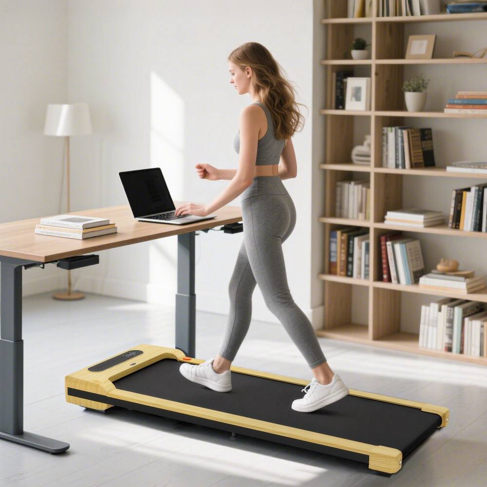 Alt View 6. Loheer - Loheer 2.5HP Under Desk Treadmill Walking Pad with Remote Control LED Display Quiet Compact Home Gym Office Wood - Natural Wood.