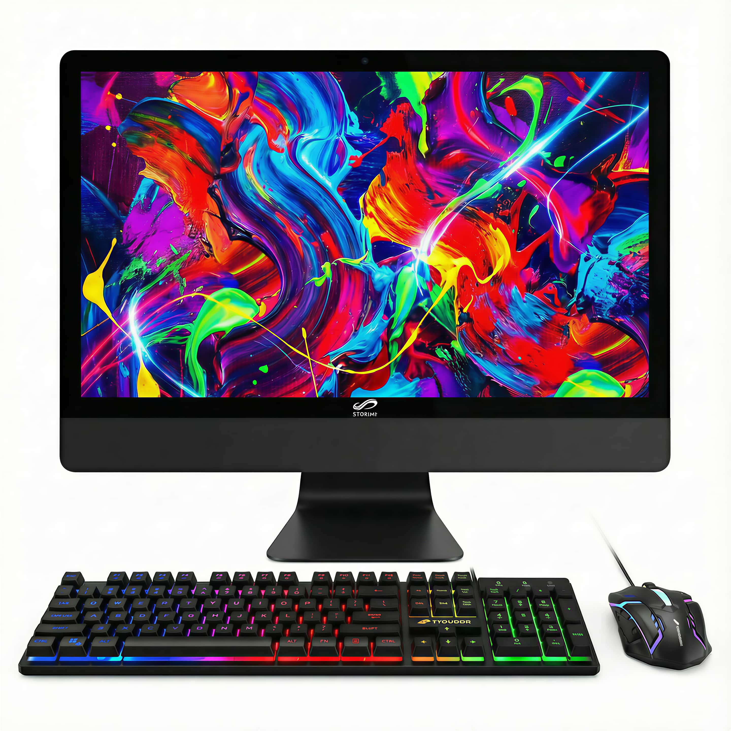 STGSivir - All in One Desktop PC, 22" FHD Display, i5 up to 3.7GHz, 16G RAM, 512G SSD, WiFi&BT, RGB Keyboard&Mouse, Win11H - Black