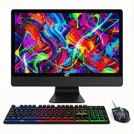 STGSivir - All in One Desktop PC, 22" FHD Display, i5 up to 3.7GHz, 16G RAM, 512G SSD, WiFi&BT, RGB Keyboard&Mouse, Win11H - Black