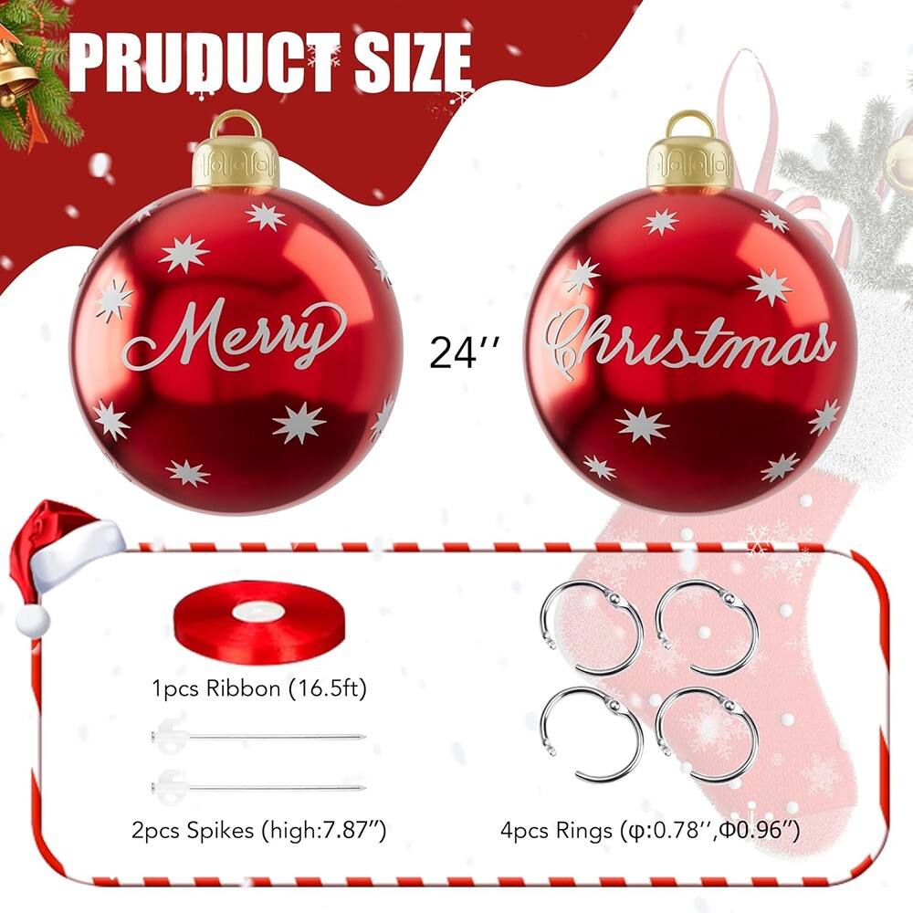 PRODUCT SIZE

Merry 24" Christmas

1pcs Ribbon (16.5ft)

2pcs Spikes (high:7.87")

4pcs Rings (Φ:0.78", Φ:0.96")