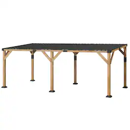 Outsunny - x 20' Wooden Gazebo, Hardtop Lean-to Gazebo Pergola with Galvanized Steel Sloped Roof