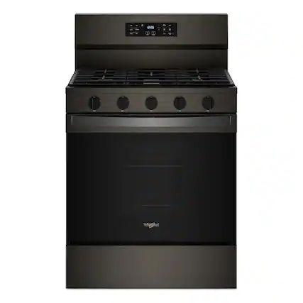 Front. Whirlpool - 5.0 Cu. Ft. Freestanding Single Gas Range with Air Fry and Air Baking - Black stainless steel.