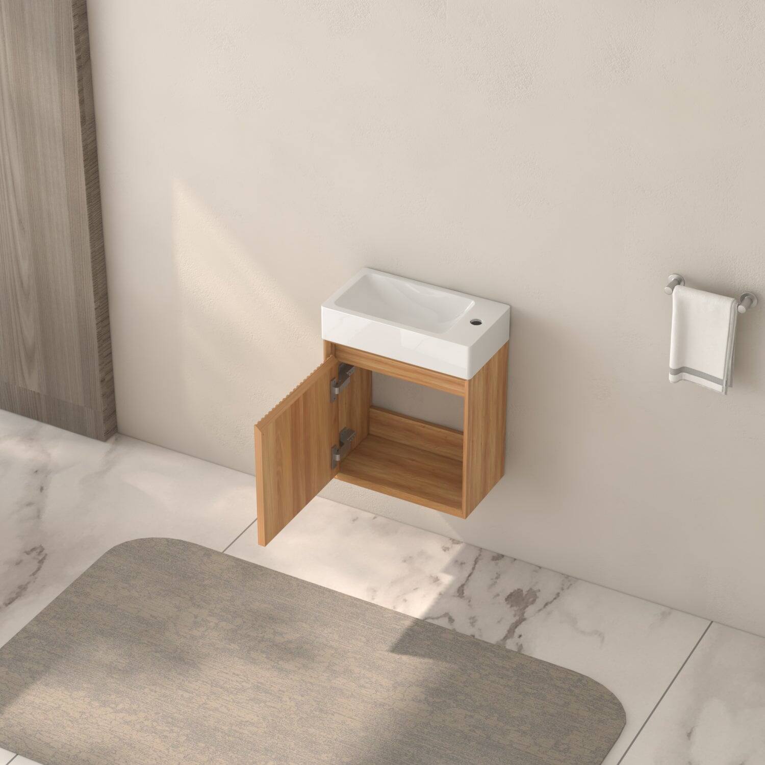 Alt View 7. Boyel Living - 16 in Wall-Mounted Bathroom Vanity with White SMC Resin Basin Acacia Solid Wood Look Soft-Close Door Space-Saving Design - Acacia.