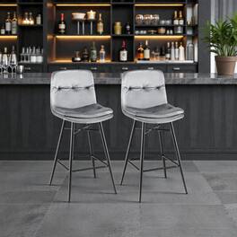Hivvago - Velvet Bar Stools with Tufted Back and Built-in Footrests -Set of 2 - Gray