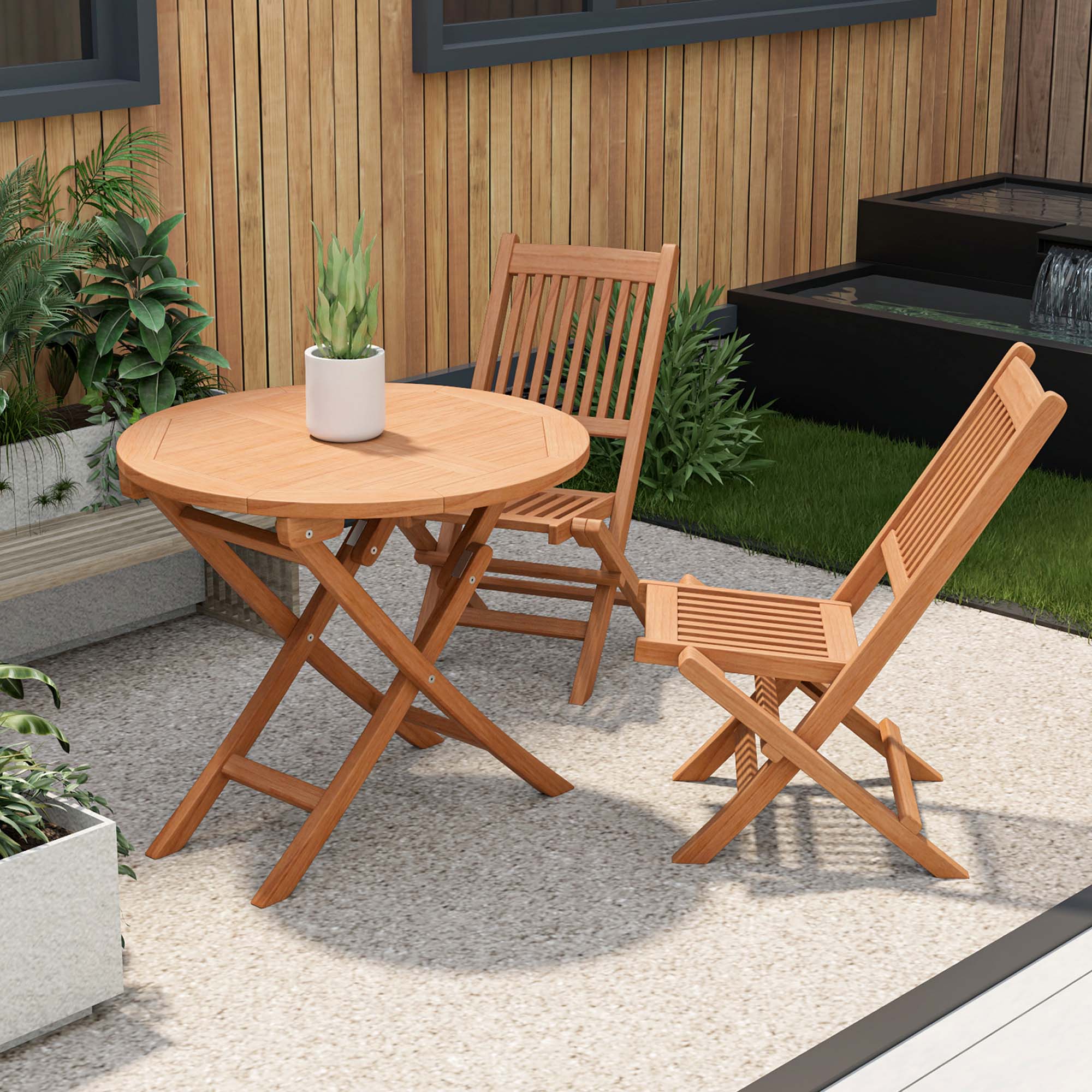 Alt View 4. Costway - Costway 3pcs Patio Outdoor  Indonesia Teak Wood Bistro Dining Set Folding Chair & Table Slatted - Natural.