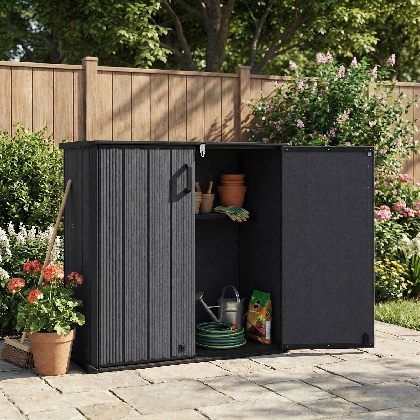 Alt View 1. Costway - Costway Outdoor Storage Shed, Cu.ft All-Weather Storage Box with Floor, Lockable Door - Black.