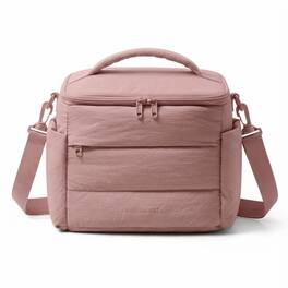 Bagsmart - Quilted Insulated Lunch Bag for Women Sloped-Lid 10L Thermal Tote with Crossbody Strap for Work and Picnic - Dark Pink