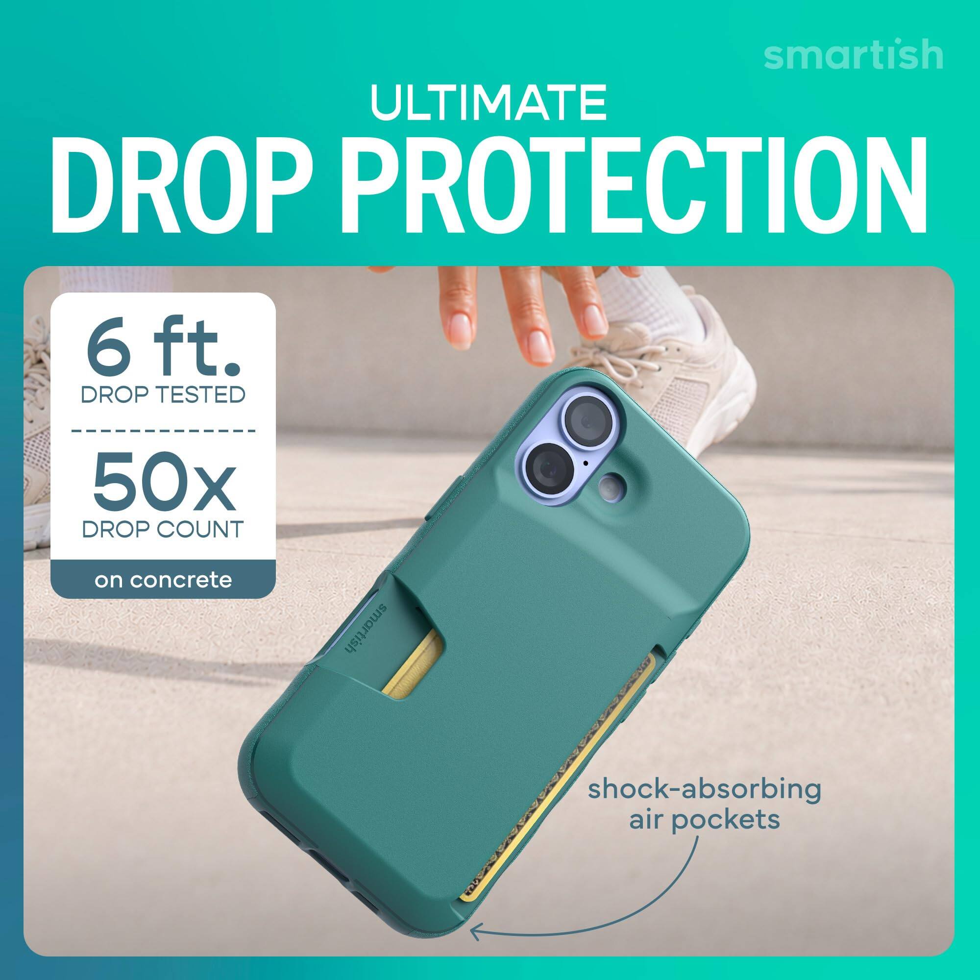 smartish ULTIMATE DROP PROTECTION  
6 ft. DROP TESTED  
50x DROP COUNT on concrete  
smartish  
shock-absorbing air pockets