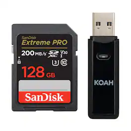 SanDisk - 128GB Extreme PRO 200MB/s SDXC UHS-I Memory Card with Memory Card Reader