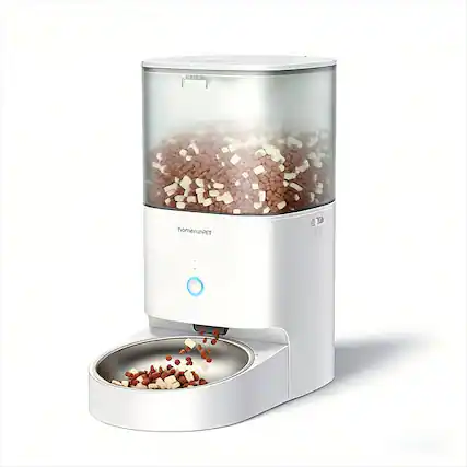 Front. Homerunpet - Smart Pet Feeder with App Control - White with Stainless Steel Bowl - White.