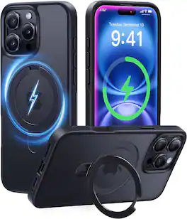 SaharaCase - Venture Series Kickstand Case Compatible with Magsafe for Apple iPhone 15 Pro Max - Transparent/Black - Transparent Matte