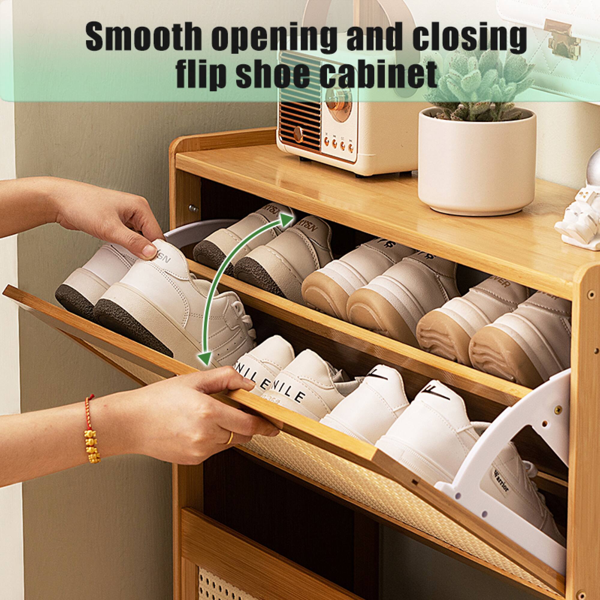 Smooth opening and closing flip shoe cabinet