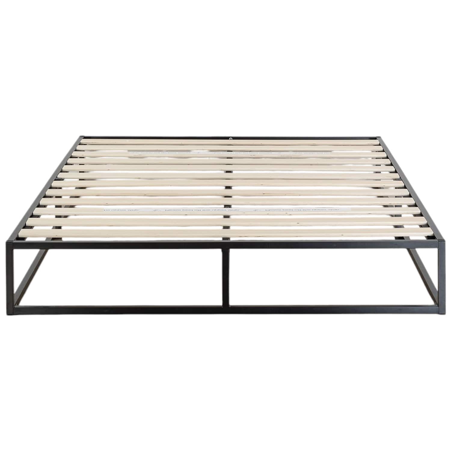SlickBlue - Modern Metal Platform Bed Frame, Low Profile with Wood Slats - Black