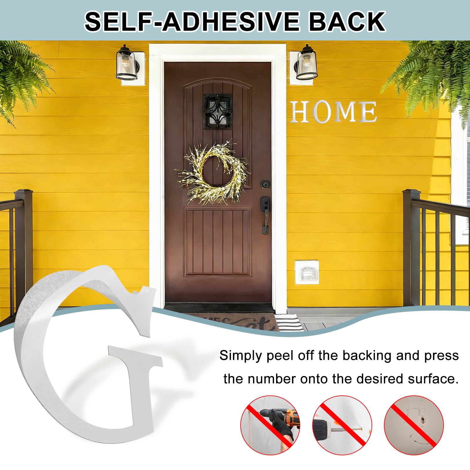 SELF-ADHESIVE BACK

Simply peel off the backing and press the number onto the desired surface.