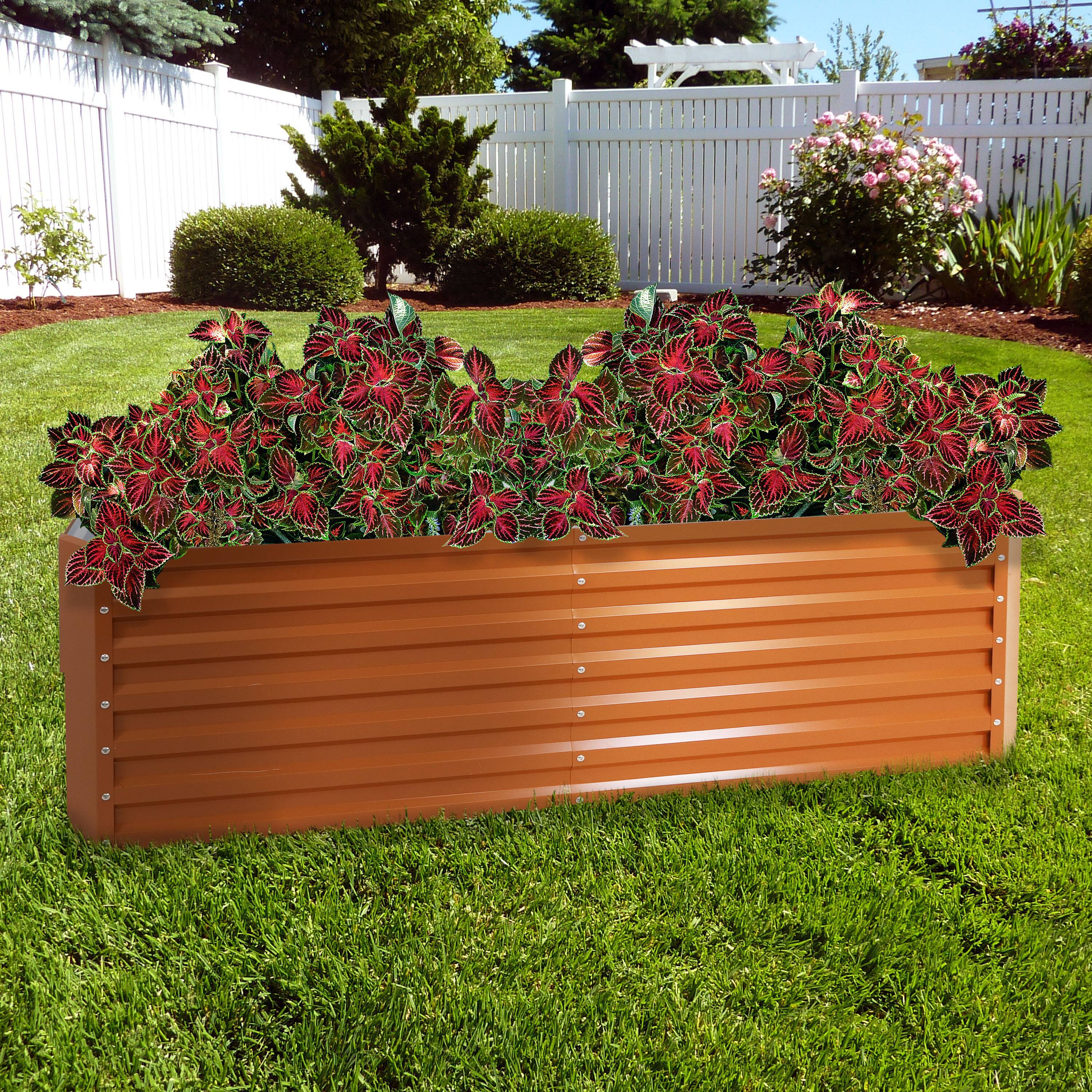 Alt View 1. Sunnydaze - Galvalume Steel Rectangle Raised Garden Bed - 71 in - Brown.