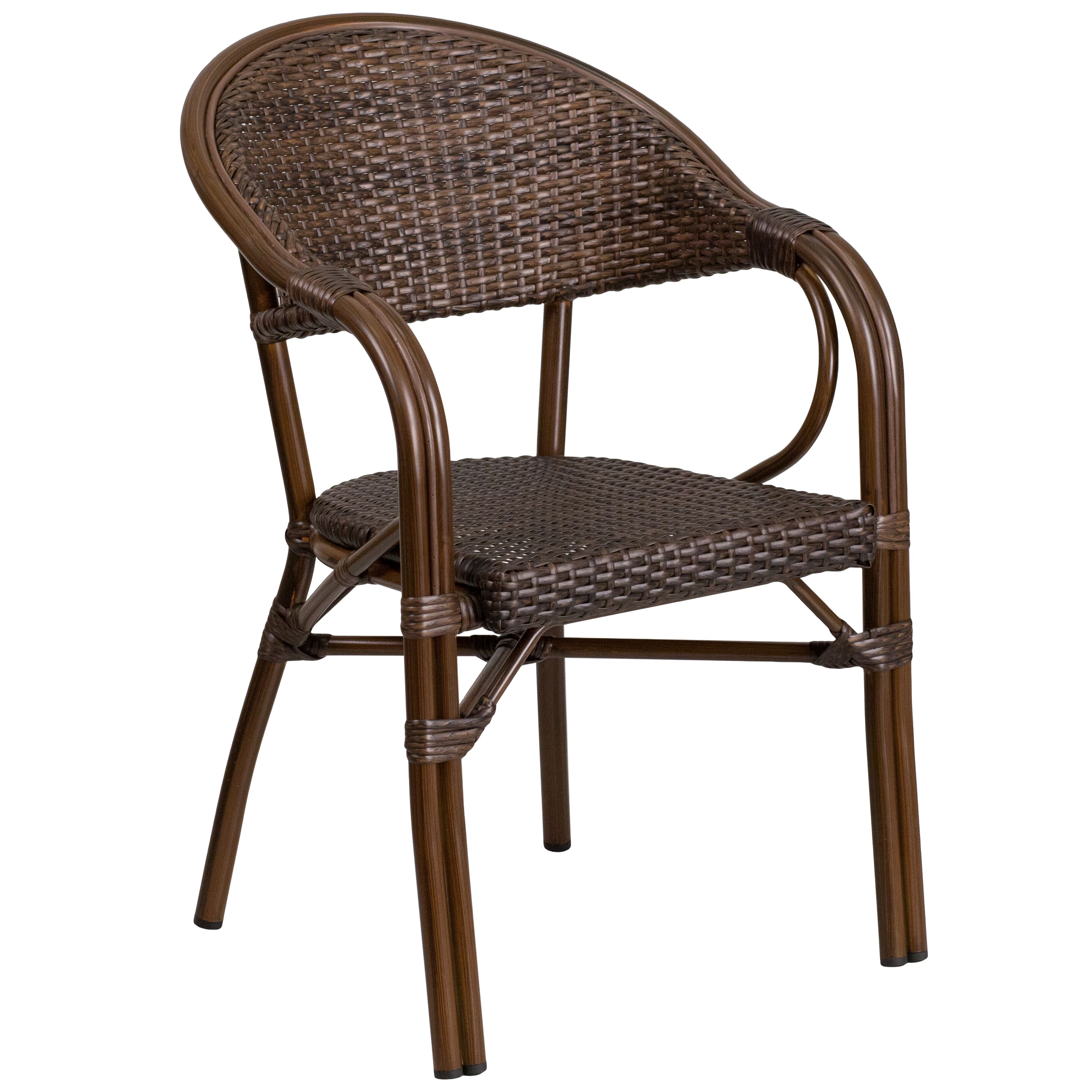 Emma + Oliver - Rattan Restaurant Patio Bamboo-Aluminum Frame Chair with Open Back - Cocoa Rattan/Bamboo-Aluminum Frame