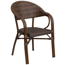 Emma + Oliver - Rattan Restaurant Patio Bamboo-Aluminum Frame Chair with Open Back - Cocoa Rattan/Bamboo-Aluminum Frame