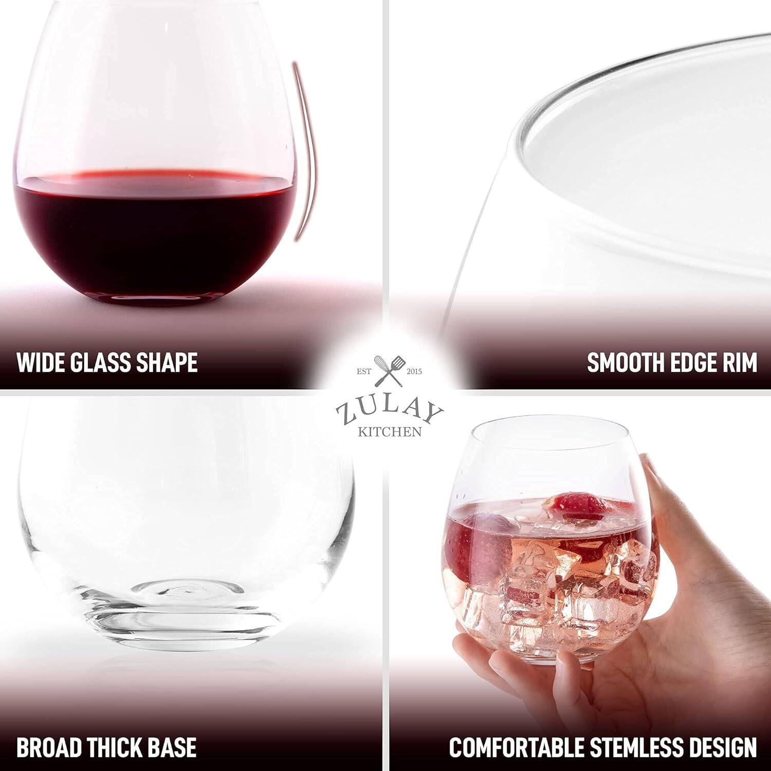 - Wide Glass Shape
- Smooth Edge Rim
- Broad Thick Base
- Comfortable Stemless Design

Zulay Kitchen
Est. 2015