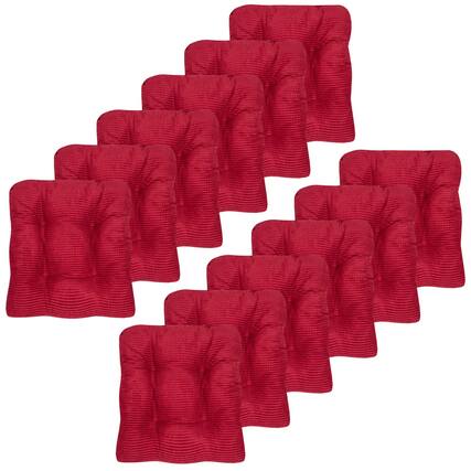 Front. Sweet Home Collection - Crushed Memory Foam Tufted Chair Cushion Non Slip Microdot Rubber Back, 12-Pack - Red.
