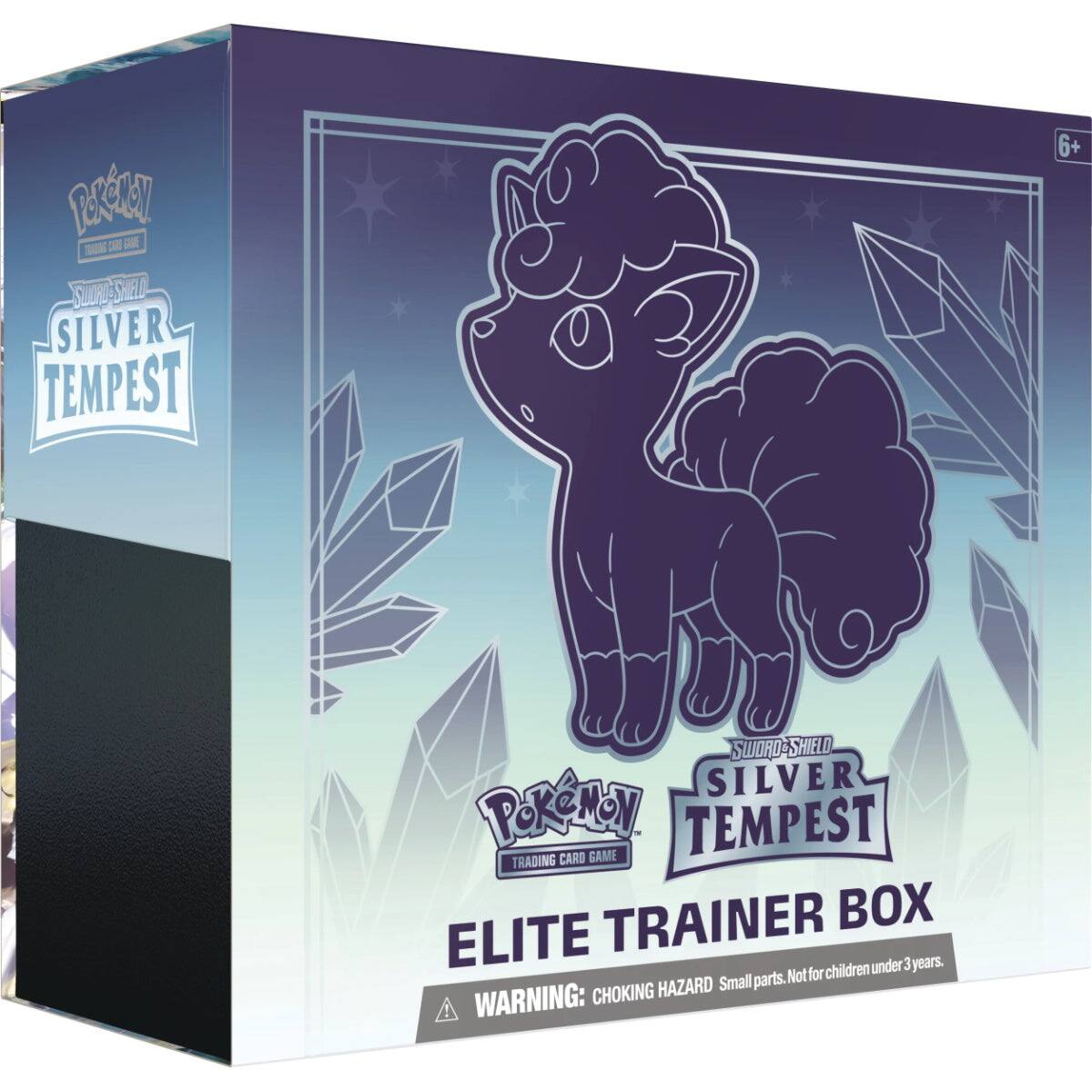 Pokémon Trading Card Game  
Sword & Shield  
Silver Tempest  
Elite Trainer Box  

Pokémon Trading Card Game  
Sword & Shield  
Silver Tempest  

Warning: Choking Hazard Small parts. Not for children under 3 years.