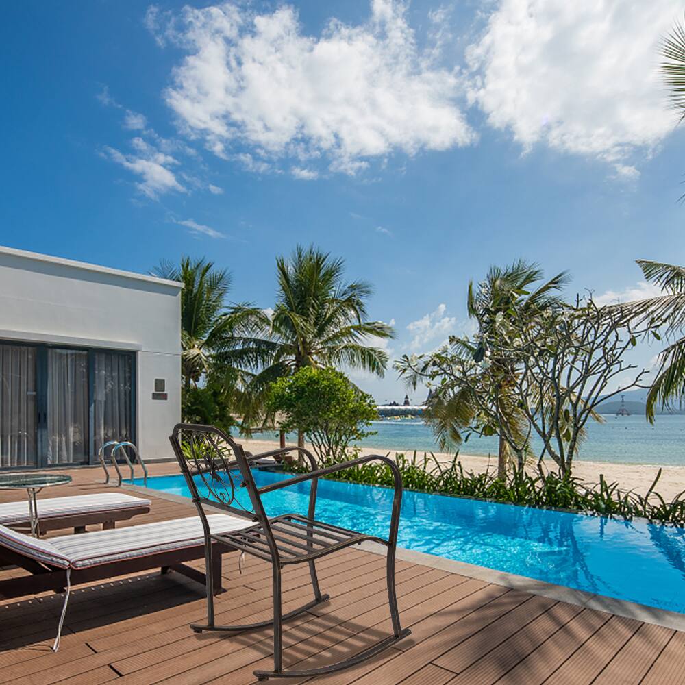 Alt View 5. Winado - Rocking Chair Wrought Cast Iron Rocking Chair with Back & Armrest Metal Patio Rockers for Porch Backyard Outdoor Garden - Bronze.