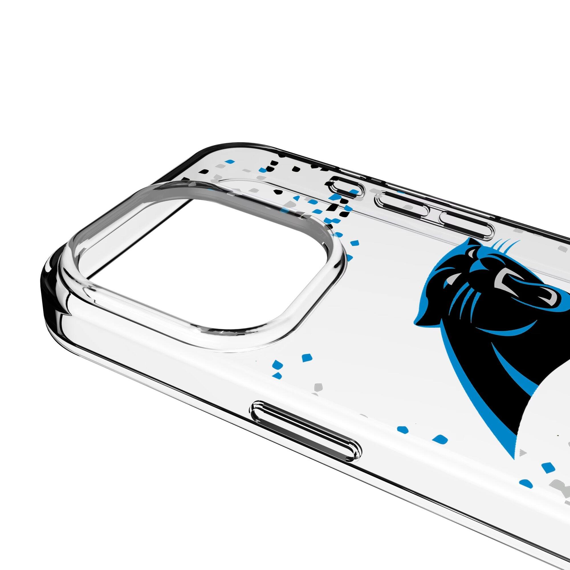 Alt View 2. Keyscaper - Carolina Panthers iPhone Clear Case with Confetti Design - 15 Pro - Multicolor.