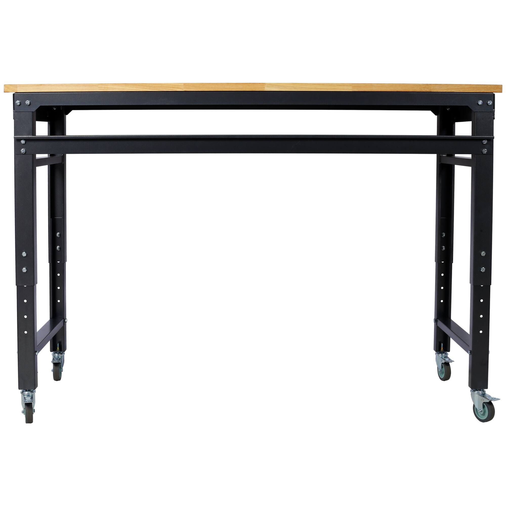 Alt View 2. GOODSILO - Adjustable Height Rolling Workbench with Rubber Wood Top for Garage and Workshop Use - Dark Gray,Wood.
