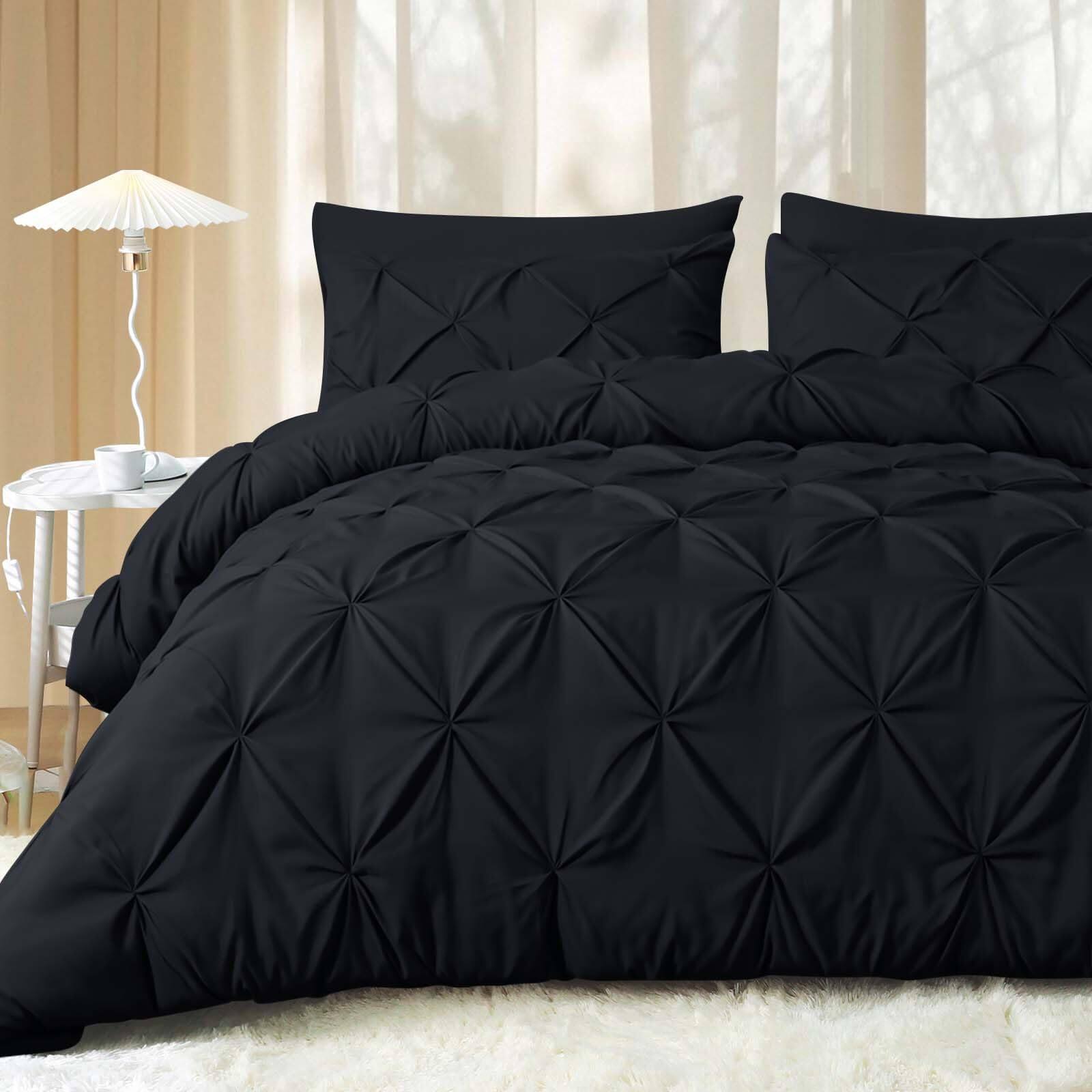 NICHOLAS KLEIN - Queen Comforter Set - Bed In A Bag For All Season Pintuck Bedding Sets With Flat Sheet Fitted And Pillowcas - Black Queen