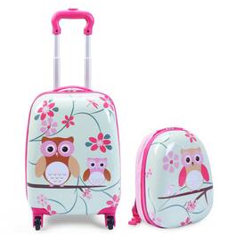 Costway - 2Pcs 12'' 16'' Kids Luggage Set Suitcase Backpack School Travel Trolley ABS - pink & light green