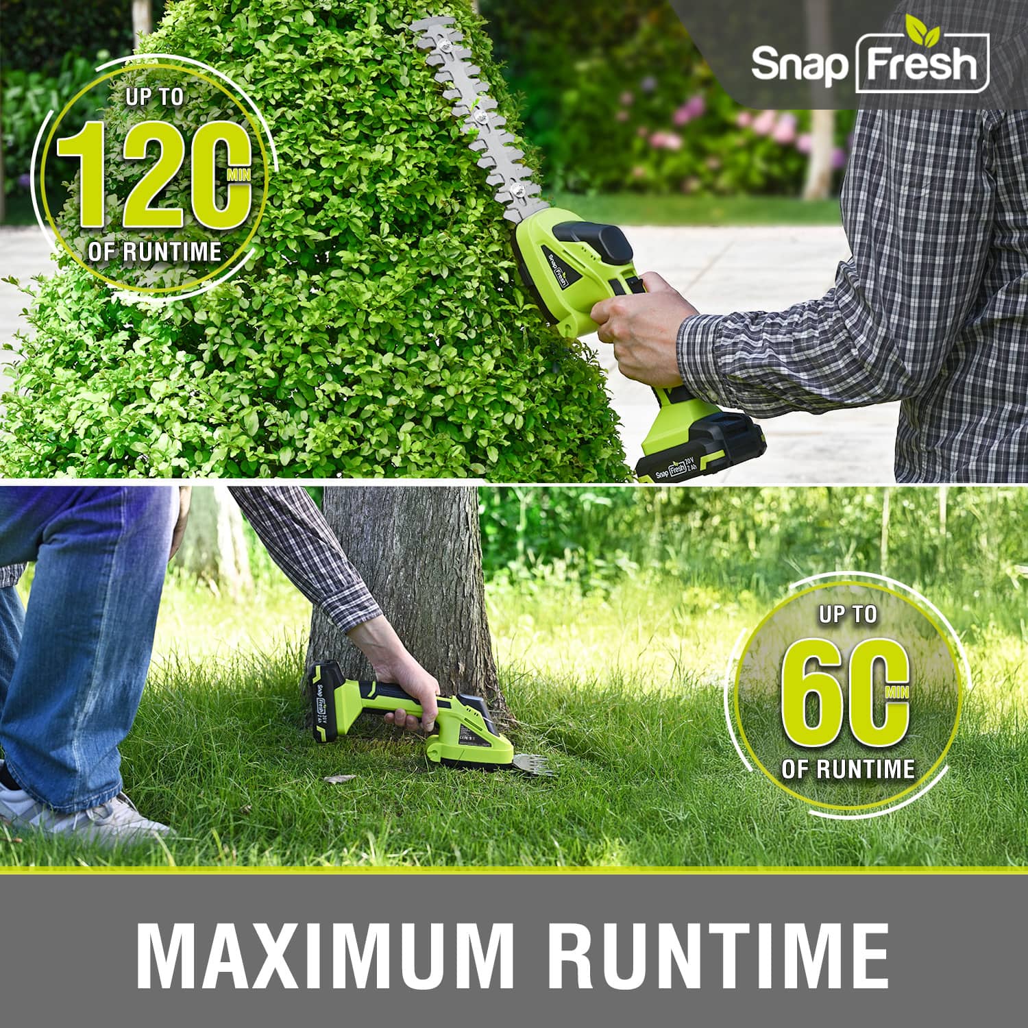 SnapFresh 20V Cordless Hedge Trimmer 2 in 1 Shrub Trimmer and