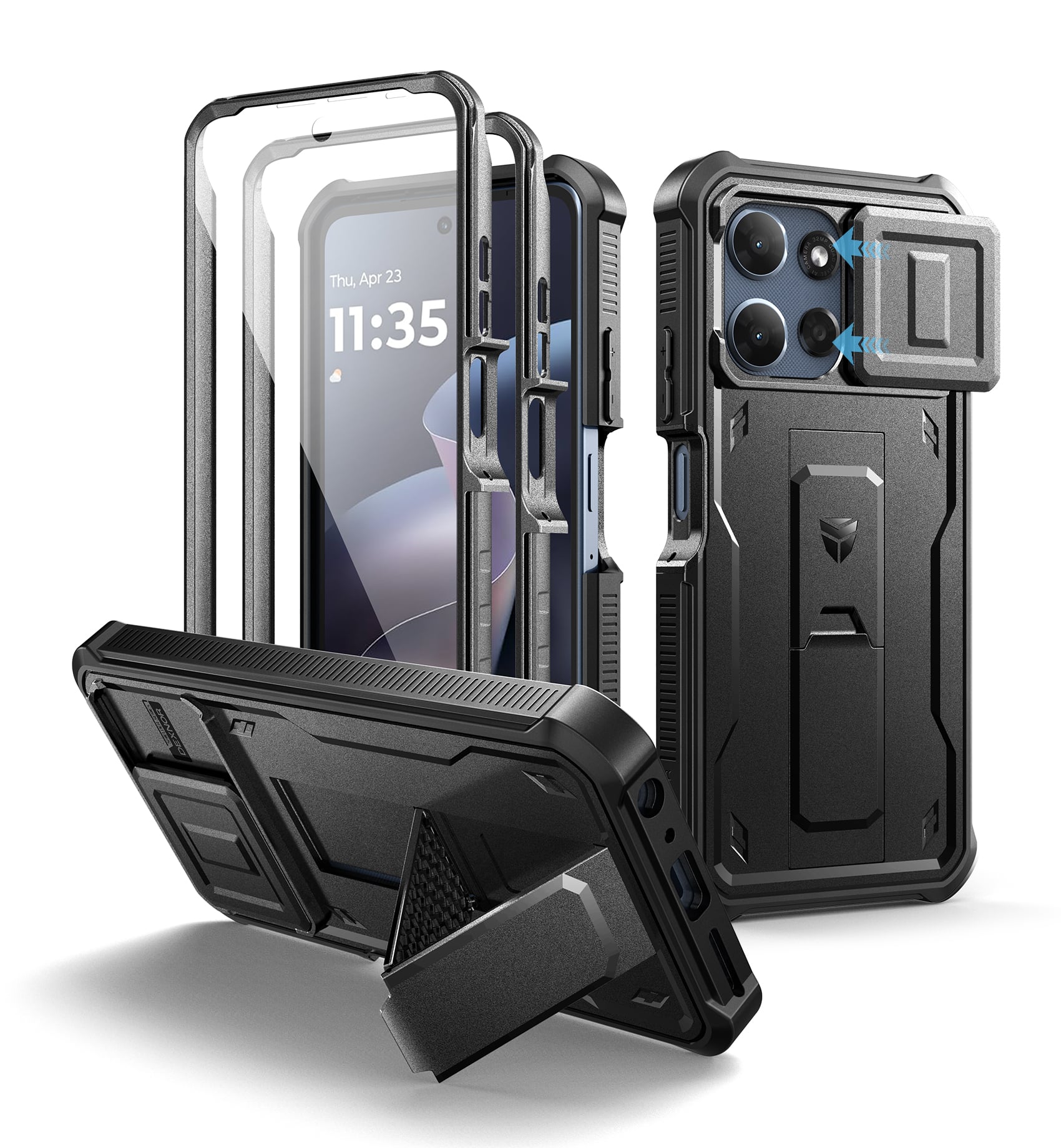 Dexnor - Shockproof Phone Case for Motorola Moto G-Power-5G-2026/2025 with 2 Front Frame, Slide Camera Cover,Screen Protector - Black