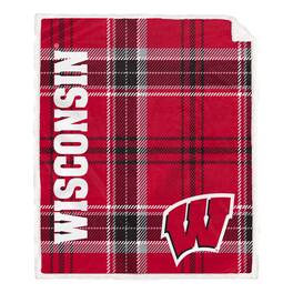 Pegasus - Wisconsin Badgers 50" x 60" Playmaker Plaid Ultra Cozy Sherpa Throw - Multicolor